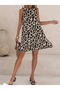 Women's Sleeveless Back Tie Ruffled Leopard Print Single Jersey Dress - 3