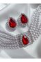 Women's Red Stone Earrings Shiny Handmade Evening Dress Jewelry Set - 2