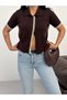 Premium Viscose Soft Textured Shirt Collar Short Sleeve Lace Detailed Knitwear Cardigan - 2