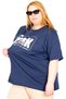Mode XL Real Big Size Women's T-Shirt Bis Collar New York U26119 Indigo - 4