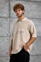 Men's T-Shirt Dp Keep Bakili Tri̇ko Cream Oversize Polo Neck Knitwear - 5