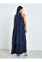 Navy Blue Burnout Layered A-Line Maxi Dress with Halter Neck - 6