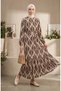 Bürümcük Fabric Gathered Belted Dress 0501-02 Brown Ecru