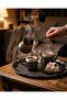 Tinplate Round Metal Tray for 6 People, Decorative Tea and Coffee Serving Tray 35cm - 5