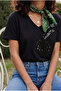 Women's Black Sequin and Bead Embroidered 100% Cotton T-Shirt
