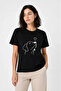 Minimal Printed T-Shirt with Dog Figure Short Sleeve Summer T-Shirt - Black