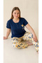 Navy Blue Lace Collar Detailed Viscose Short Sleeve Plus Size Pajama Set - 2