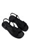 Women's Genuine Leather Black Flat Sandals - 2