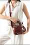 Women's Oval Design Gold Detail Heart Charm Gift Adjustable Strap Hand Shoulder Crossbody Bag Burgundy - 2