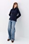 Polo Collar Sweatshirt with Waist Tie Detail, Navy Blue - 2