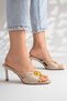 Women's Beige Mirrored Strappy 7.5 cm Heeled Sandals Evening Dress Slippers Li̇z142 - 6
