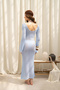 Putra V-Neck Blue Knitwear Long Dress - 5