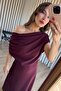Plum Asymmetrical Cut Boat Neck Dress - 2