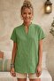 Pistachio Green Hakim Collar Short Sleeve Buttoned Embroidered Casual Cotton Woven Blouse 67 55 - 3