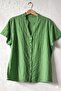 Pistachio Green Hakim Collar Short Sleeve Buttoned Embroidered Casual Cotton Woven Blouse 67 55 - 2