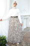 Cream/Brown Elastic Waist Patterned Chiffon Skirt - 2