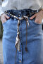 Light Blue Shawl Belted Elastic Waist Denim Skirt - 4