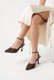 Women's Brown Lace Detailed Pointed Toe Heeled Shoes