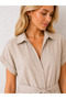 Modal Fabric Short Sleeve Lace-Up Dress with Pockets - 3