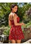 Women's Rope Strap V-Neck Short Patterned Single Jersey Dress - 4