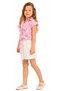 Girl's Pink Striped Rose Detailed Button Closure Tie-Front Shirt with Stones, Shorts and Skirt Three-Piece Set - 3