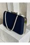 Navy Blue Color Z.A.R.A. Satin Crystal Stone Embroidered Chain Women's Evening Dress Bag Wedding Engagement Graduation - 8