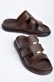 Della Women's Brown Leather Gold Detailed Poly Sole Slippers - 2