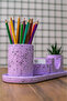 Concrete Office Set Pen Holder Pot Cactus Notebook Holder Business Card Holder Oval Tray - 4