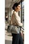 The Moiss Baby Blue Striped Scholarship Women's Hand and Shoulder Bag with Chain Strap - 4