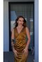 Gold Color Long Elara Satin Dress with Back Detail - 5