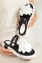 Women's Leather Floral Detailed Side Rope Wrapped Ready-To-Wear Sandals