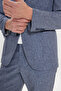 Men's Navy Blue Slim Fit Mono Collar Patterned Suit with Tie at the Waist - 6