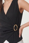 Ribbed Knitted Blouse with Gold Accessories Lzv0076 Black - 3