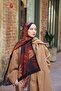 Amore Tree Pattern Shawl - Burgundy-Camel