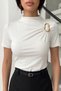 Women's Short-Sleeved T-Shirt with Gold Buckle Detail, Gathered Half Turtleneck, Sandy Lycra Stylish Blouse - 2