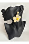 Cream Yellow Flower Straw Earrings (7 cm) - 5