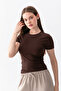 Women's Bitter Brown 100% Cotton Ultra Soft Round Neck Short Sleeve Blouse
