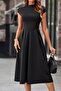 Women's Short Half Moon Sleeve Semi Turtleneck Midi Janjan Crepe Dress - 3