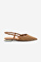 Women's Pointed Toe Hand Knitted Gold Metal Heel Open Back Strap Ballerinas Retas Taba - 4