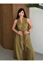 Women's Front-Tie Pocketed Imported Atlas Fabric Jumpsuit - 5