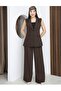 Brown Women's Padded Vest & Trousers Two-Piece Set - Wide Legs - 3