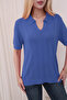 Polo V-Neck Short Sleeve Openwork Leaf Patterned Summer Fresh Airy Viscose Knitwear T-Shirt - 5