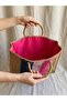 Color Blocked Bamboo Handle Lined Straw Handbag - 2