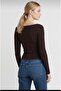 Boat Neck Long Sleeve Top-Acı Brown - 3