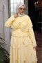 Yellow Bronched Shoulder Cape Layered Skirt Set - 3