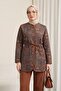 Top with Buttons, Pockets, Belt, Patterned Pants Dabıl Set - Tan