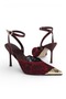 Lune Pointed Toe Lace Embroidered Gold Metal Buckle Heeled Shoes - 3