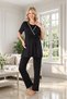 New Season Black Summer Pajama Set with Piping Detail, Special Design, 100% Cotton, Short Sleeve, Maternity Pajama Set, 3-Piece Set - 8