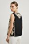 Black Women's Crew Neck Embroidered Woven Vest - 4