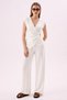 Crep Women's Gold Buckle Detailed Double Breasted Collar Modal Suit Ecru
